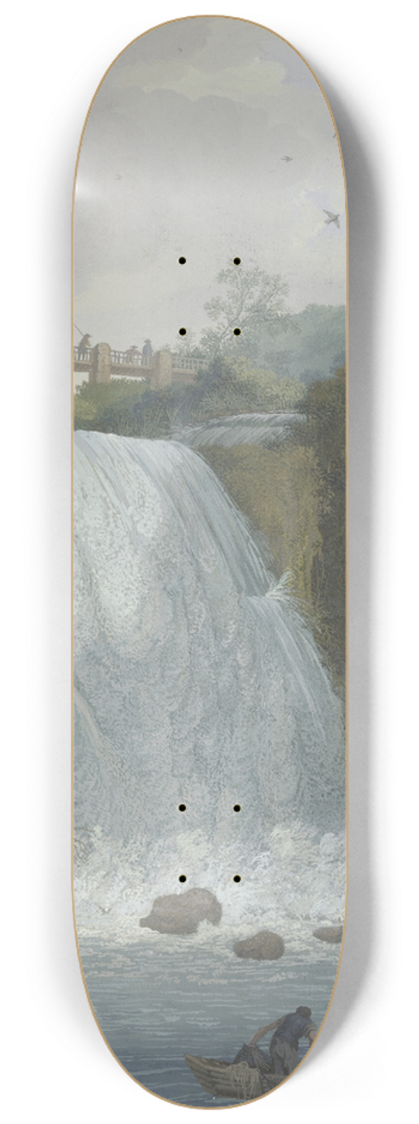 Carl Ludwig Hackert - Wasserfall, ber den eine Brcke fhrt, im Vordergrund zwei Fischer in einem Boot 8.25 inch art skate deck