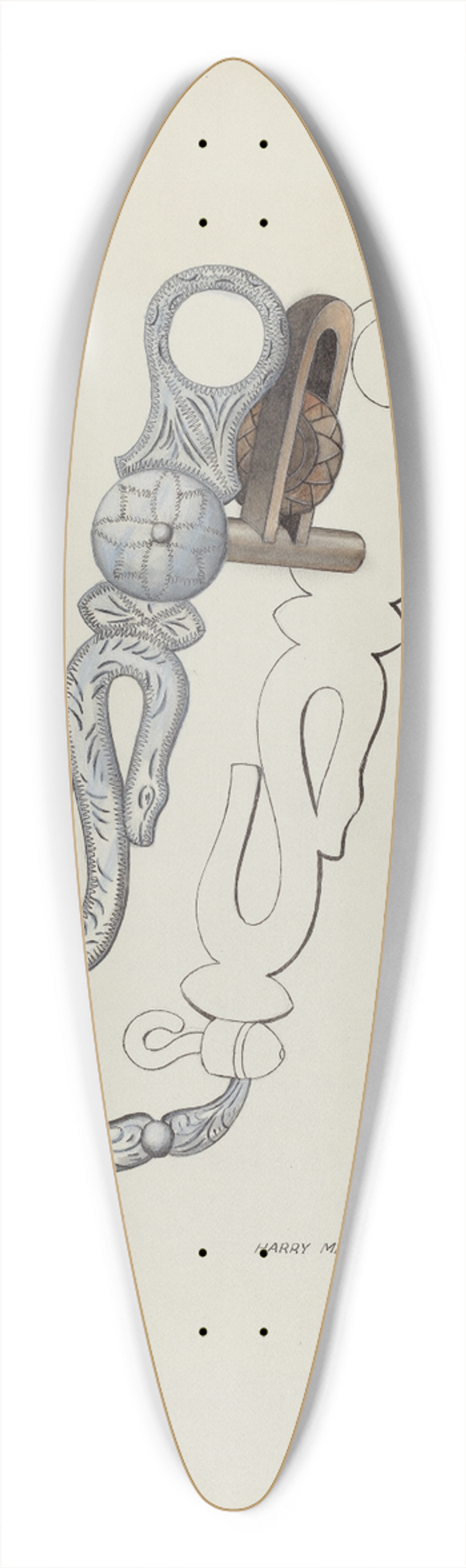 Eva Fox and Harry Mann Waddell - Spanish Bit 39.3 inch art pintail longboard deck