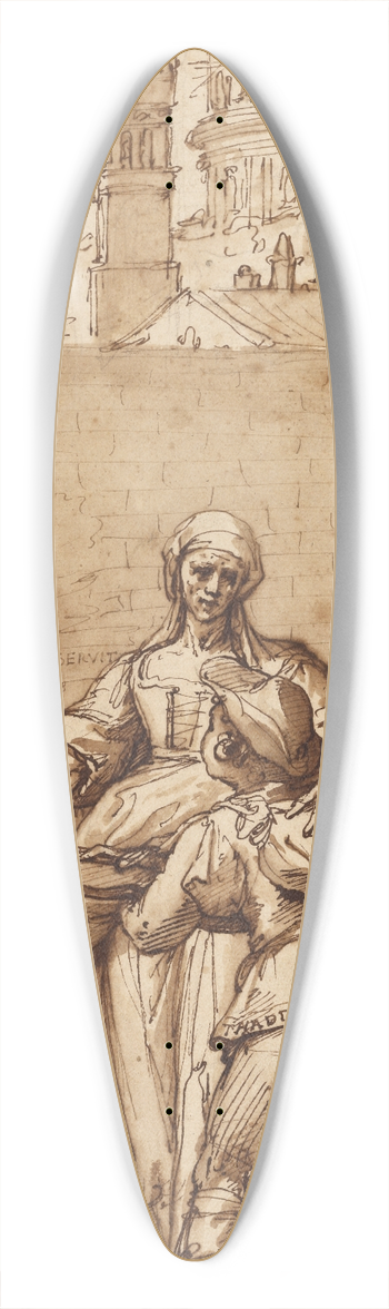 Federico Zuccaro - Taddeo at the Entrance to Rome Greeted by Toil, Servitude, and Hardship, and by Obedience and Patience (the Ass and Ox) 39.3 inch art pintail longboard deck