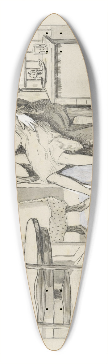 Felix Hess - Meisje zit op schoot bij een vrouw in een slaapkamer 39.3 inch art pintail longboard deck