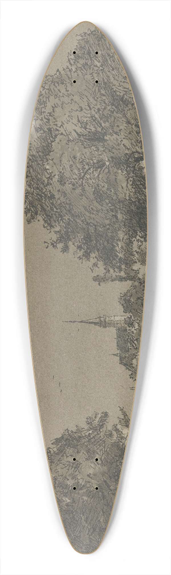 Ferdinand Balzer - Blick auf die Kirche in Oberursel 39.3 inch art pintail longboard deck