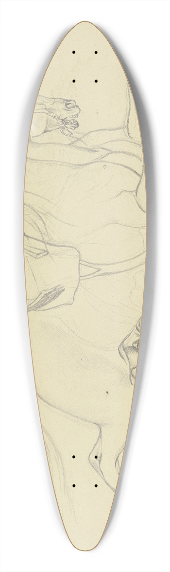 Ferdinand Fellner - Studienblatt; Drei Pferde im gestreckten Galopp nach rechts, eines mit Sattel und angedeutetem Reiter 39.3 inch art pintail longboard deck