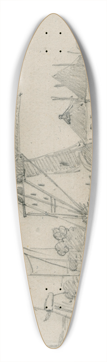Floris Verster - Mills and a farmhouse on a lake 39.3 inch art pintail longboard deck