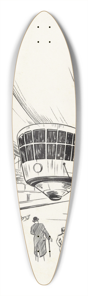 F. Ockerse - Vier mannen bekijken een luchtschip 39.3 inch art pintail longboard deck