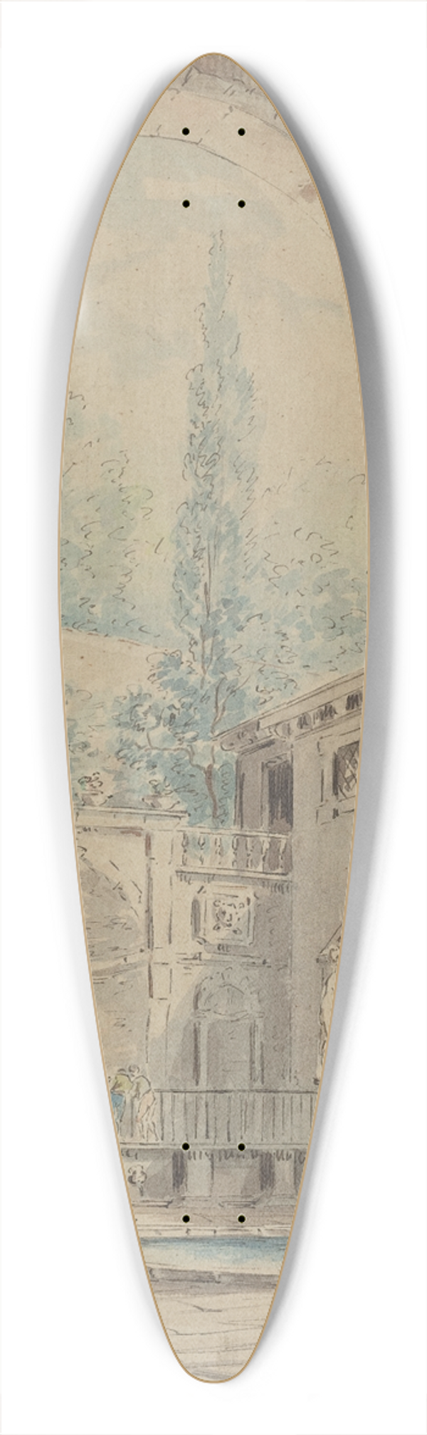 Follower of Hubert Robert - Courtyard of the Villa Pliniana 39.3 inch art pintail longboard deck