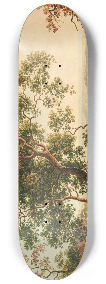 Carlo Labruzzi - The Lago Nemi at twilight with figures and a flock of goats resting in the foreground 8.25 inch art skate deck