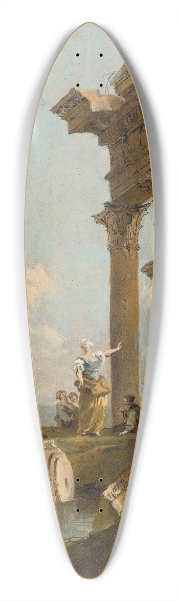 Francesco Guardi - An Architectural Capriccio With Figures Amongst Classical Ruins, A Temple Beyond 39.3 inch art pintail longboard deck
