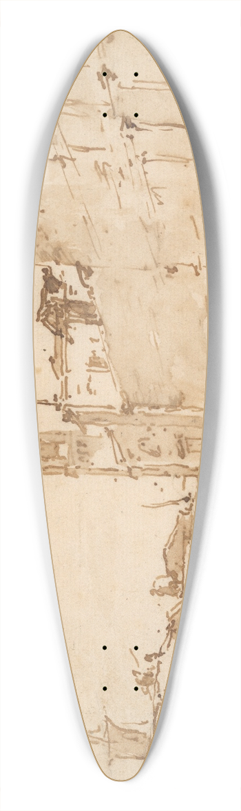 Francesco Guardi - A Venetian Capriccio; A Rio Leading to a Bridge 39.3 inch art pintail longboard deck