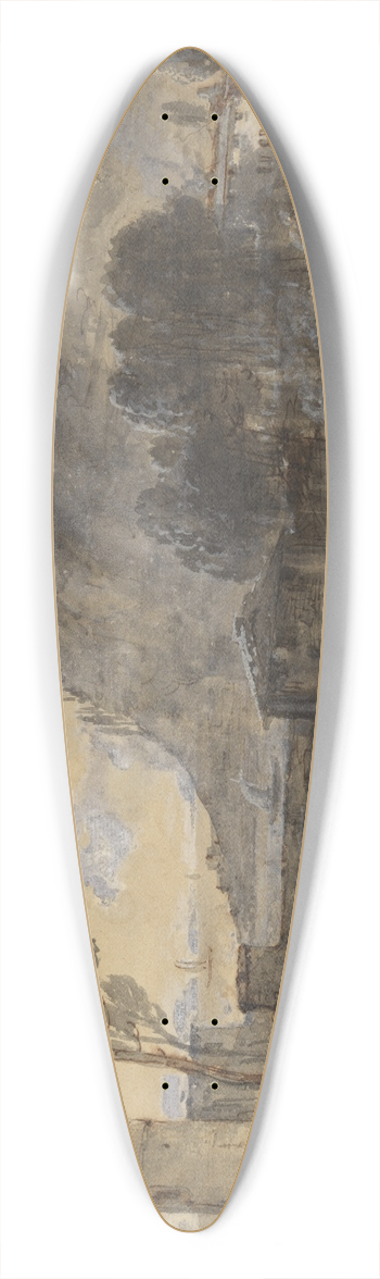 Francesco Zuccarelli - Classical Landscape; A Town and a Mountain by the Coast 39.3 inch art pintail longboard deck