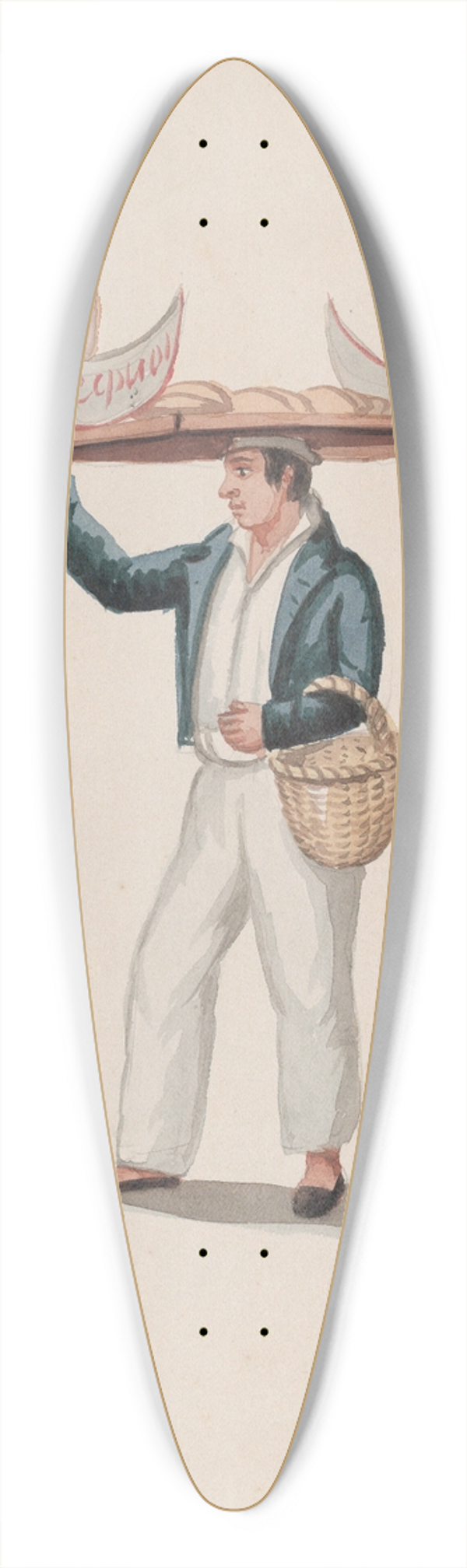 Francisco Fierro - A tortilla vendor balancing a tray on his head 39.3 inch art pintail longboard deck