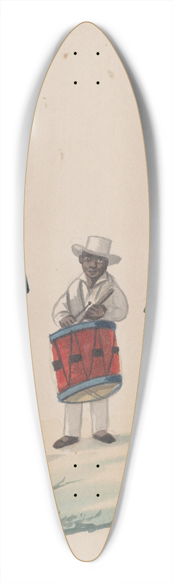 Francisco Fierro - Two musicians and a man carrying on his head a rooster in cage 39.3 inch art pintail longboard deck