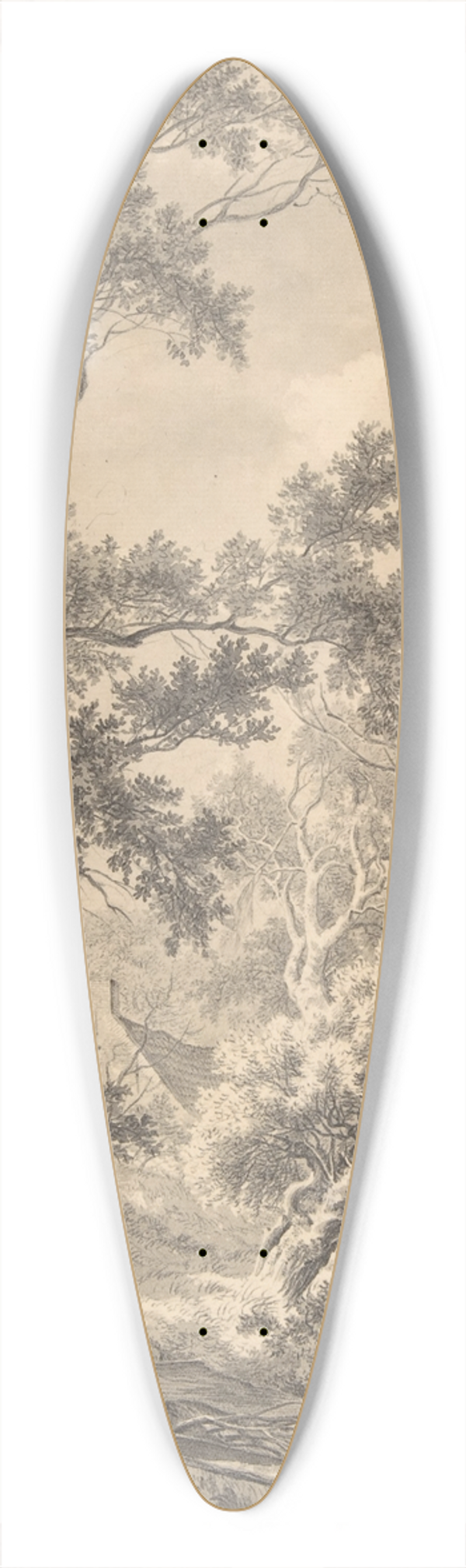 Franciscus Andreas Milatz - Landscape with a House Hidden Between Trees and Two Men Near a Small Bridge 39.3 inch art pintail longboard deck
