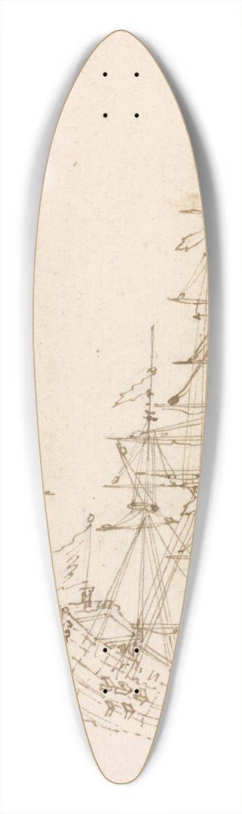 Francis Place - Studies of Ships 39.3 inch art pintail longboard deck