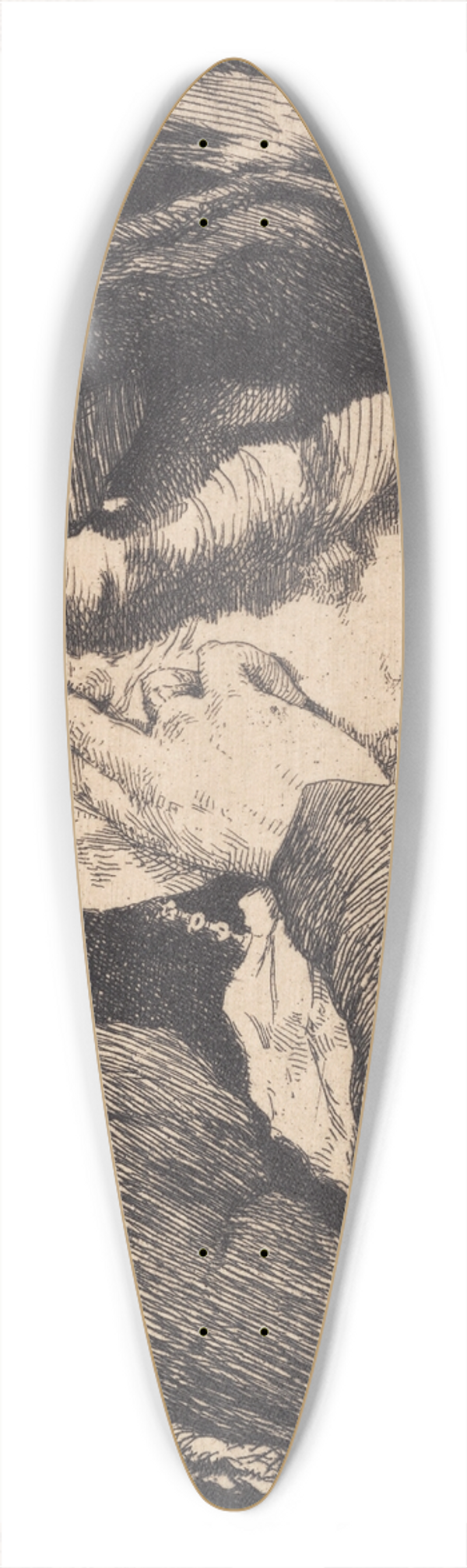 Frans Schwartz - Brystbillede af en siddende ung dame med hat, skarp profil 39.3 inch art pintail longboard deck