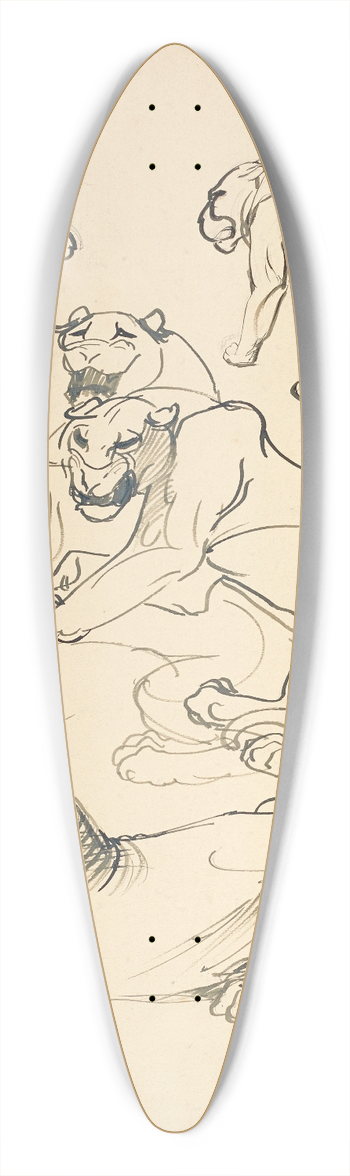 Franz Barwig the Elder - Sechs Pumas 39.3 inch art pintail longboard deck