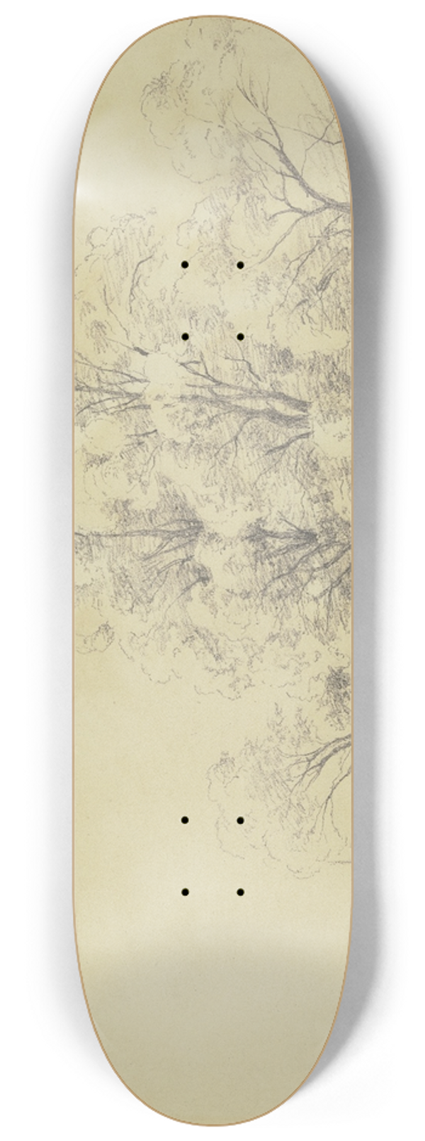 Carl Spitzweg - Landschaft mit Bumen am Wasser, in der Ferne der Turm einer Dorfkirche 8.25 inch art skate deck
