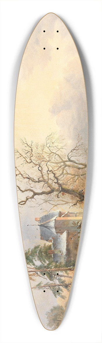 Frederik Marinus Kruseman - Winter landscape with figures near a mansion 39.3 inch art pintail longboard deck