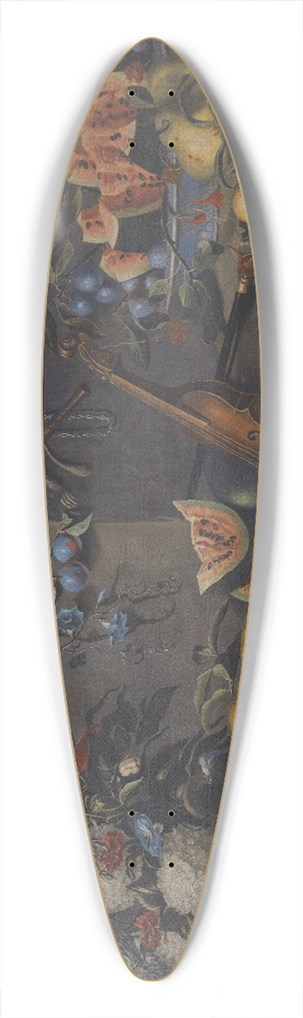 French School - A Still Life With Various Fruits In A Basket And On A Ledge, Flowers In A Vase, Musical Instruments And A Monkey With A Flute 39.3 inch art pintail longboard deck