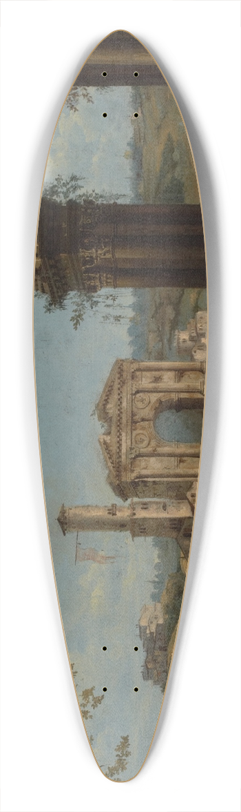 Gaetano Vetturali - Italian Scene with Ruins 39.3 inch art pintail longboard deck