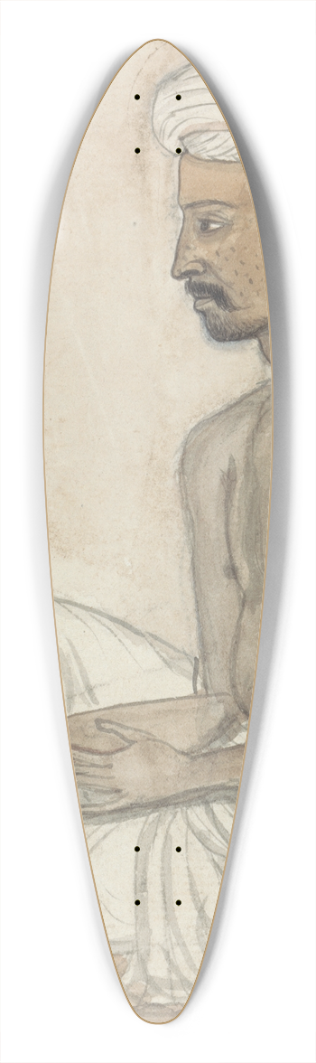 Gangaram Chintaman Tambat - Barechested Man Sitting Crosslegged 39.3 inch art pintail longboard deck