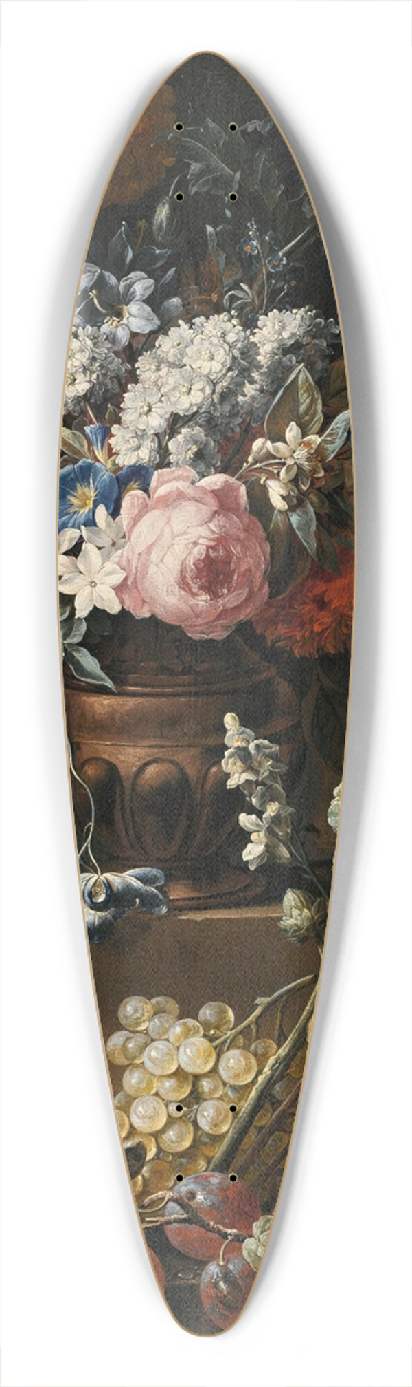 Gaspar Peeter Verbruggen the Younger - Still Life With Hollyhock, Carnations, And Various Flowers In A Vase On A Plinth With A Melon, Cherries, Grapes And Plums On A Ledge 39.3 inch art pintail longboard deck