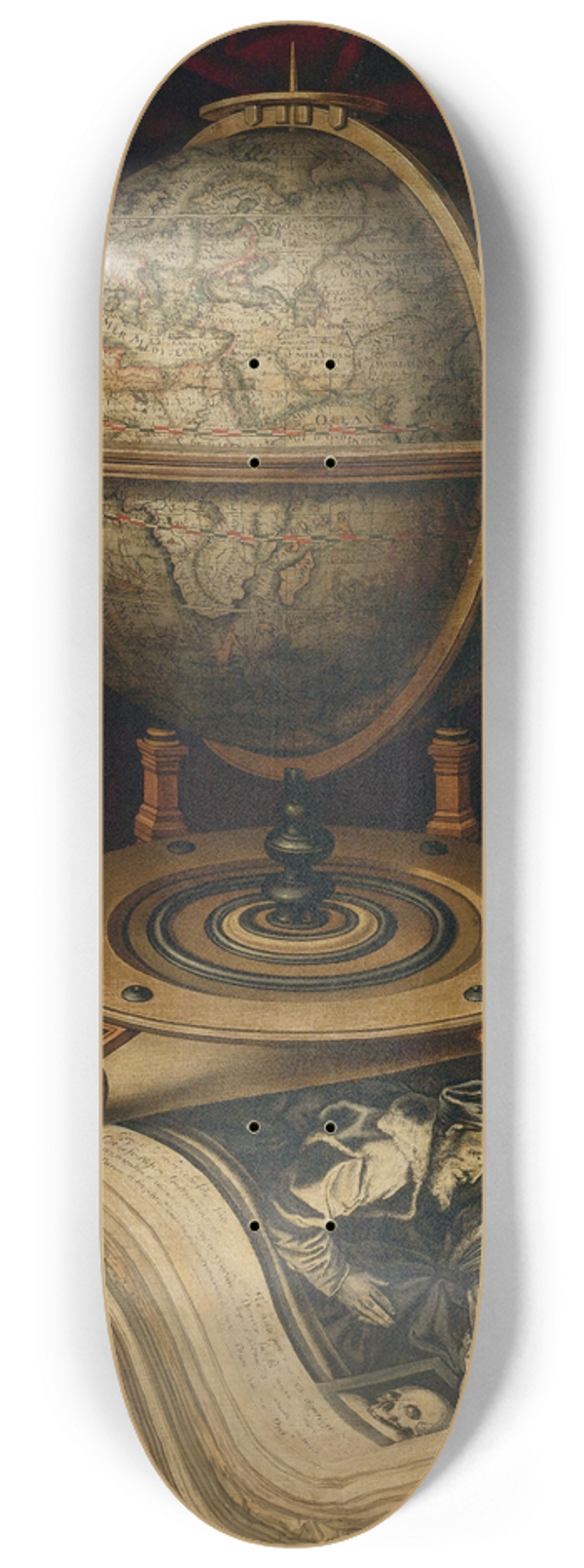 Carstian Luyckx - Vanitas Still Life With A Terrestrial Globe, A Book, Shells, A SnakeAnd Butterflies 8.25 inch art skate deck