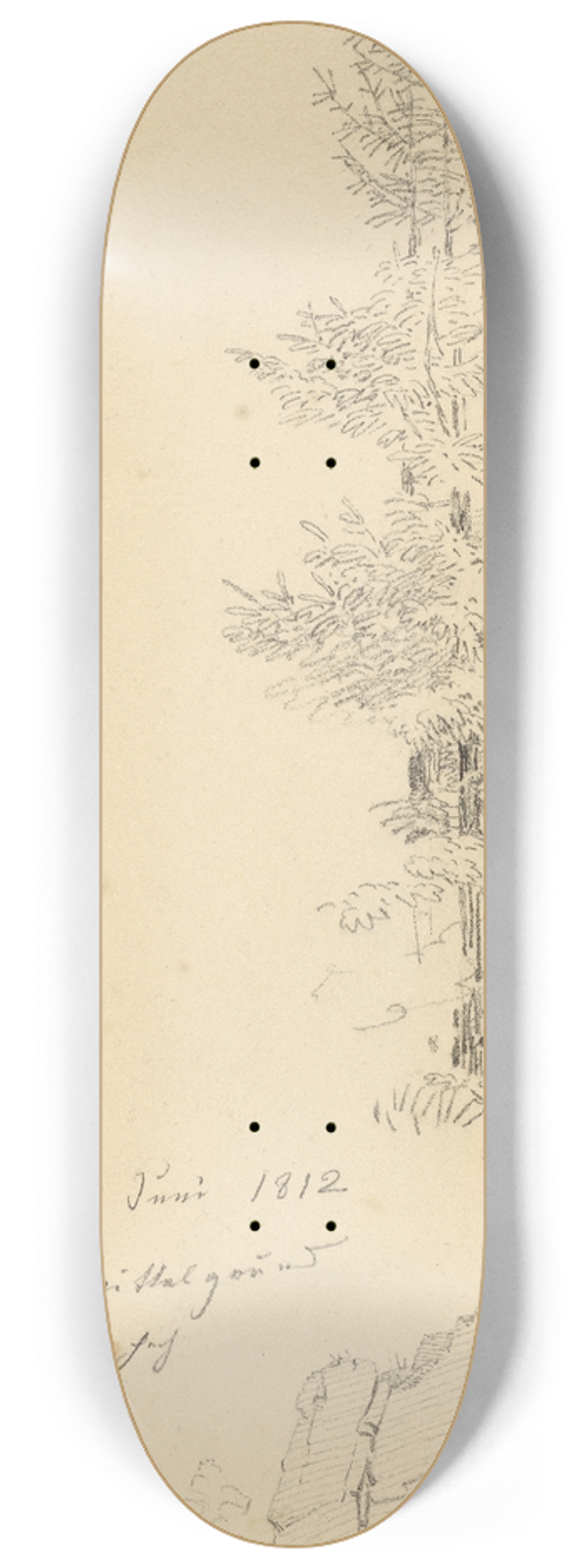 Caspar David Friedrich - Study of Pine Trees and a Rock 8.25 inch art skate deck