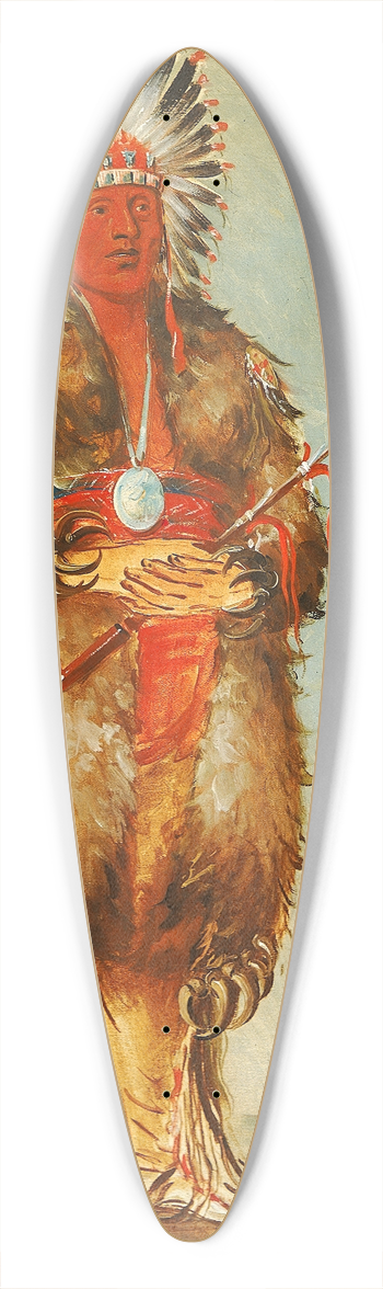 George Catlin - Rw-No-Way-Wh-Krah, Loose Pipestem, a Brave 39.3 inch art pintail longboard deck