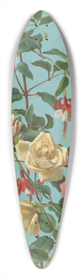 George Cochran Lambdin - Roses and Fuchsia 39.3 inch art pintail longboard deck