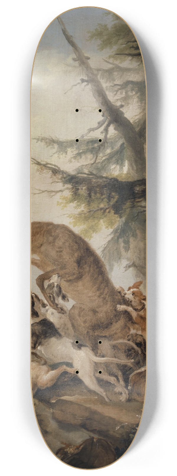 Caspar Wolf - Stag, Attacked by a Pack of Hounds 8.25 inch art skate deck