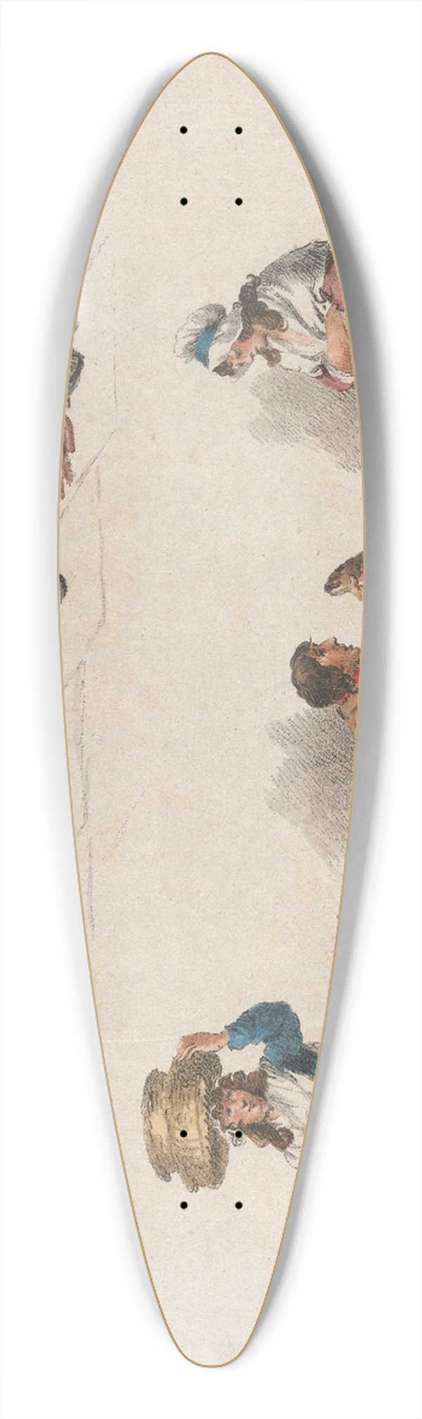 George Morland - Five studies of Peddlers 39.3 inch art pintail longboard deck