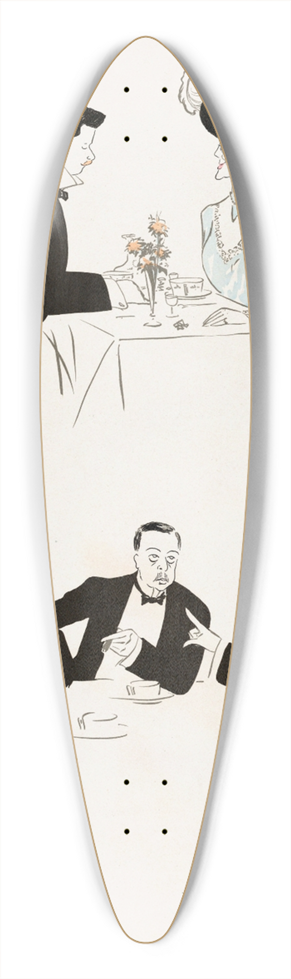 Georges Goursat (Sem) - A LHotel de Paris (two tables, one with J. P. Morgan 39.3 inch art pintail longboard deck