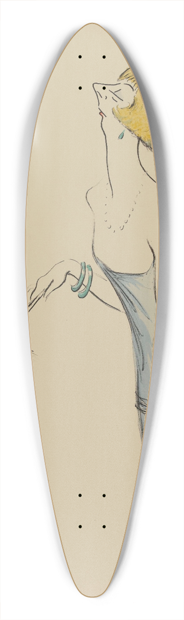Georges Goursat (Sem) - une femme en robe bleue tenant une plume dautruche noire 39.3 inch art pintail longboard deck