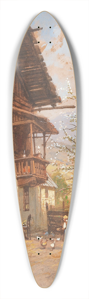 Georg Janny - Springtime on a farm 39.3 inch art pintail longboard deck
