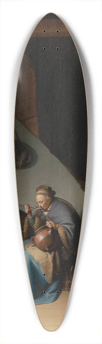 Gerrit Dou - An Elderly Woman, Seated By A Window At Her Spinning Wheel, Eating Porridge 39.3 inch art pintail longboard deck