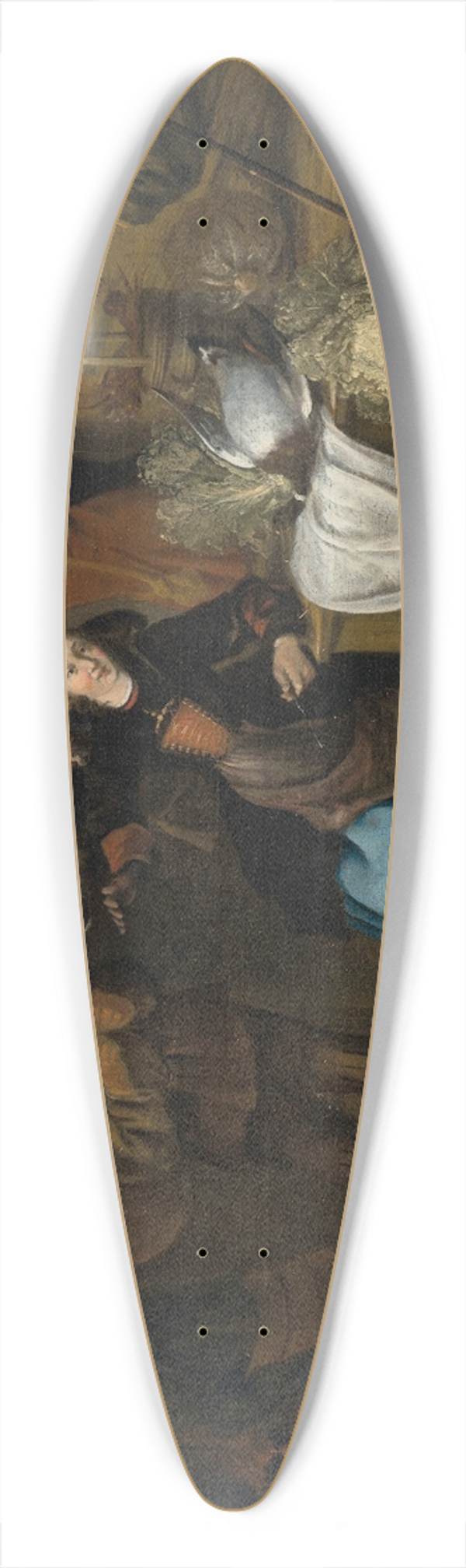 Gerrit Lundens - A rustic interior with a seated woman and other figures making merry 39.3 inch art pintail longboard deck