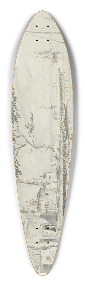 Giacomo Guardi - The Island of LAnconetta, on the Way to Mestre, with the Church of La Madonnetta 39.3 inch art pintail longboard deck