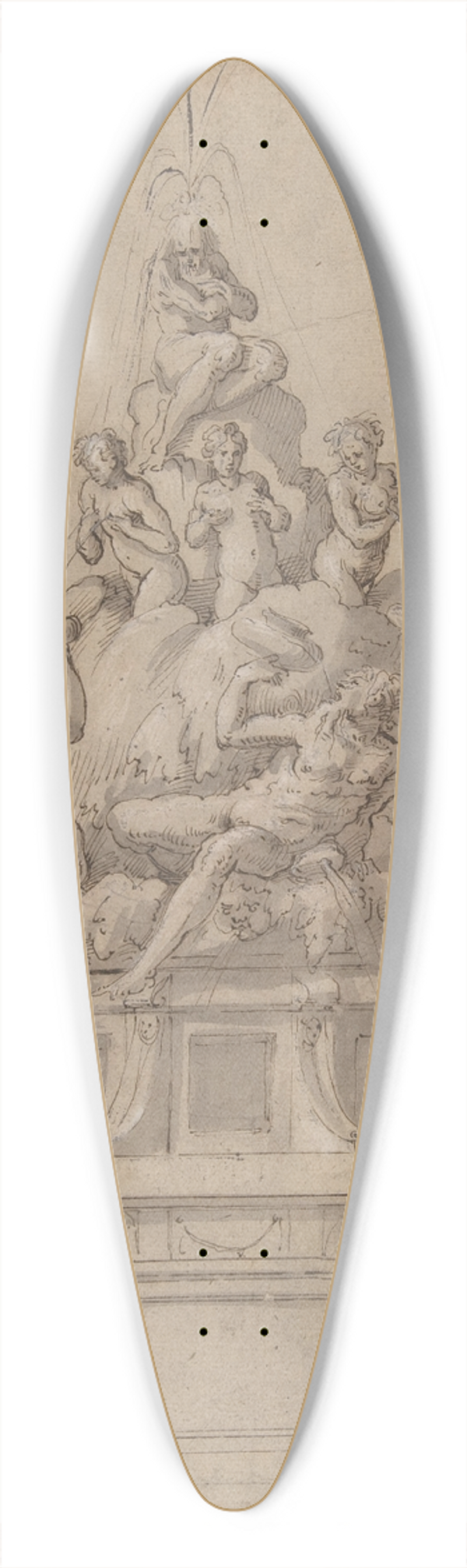 Giorgio Vasari - Design for a Fountain with Rivergods and Nymphs 39.3 inch art pintail longboard deck