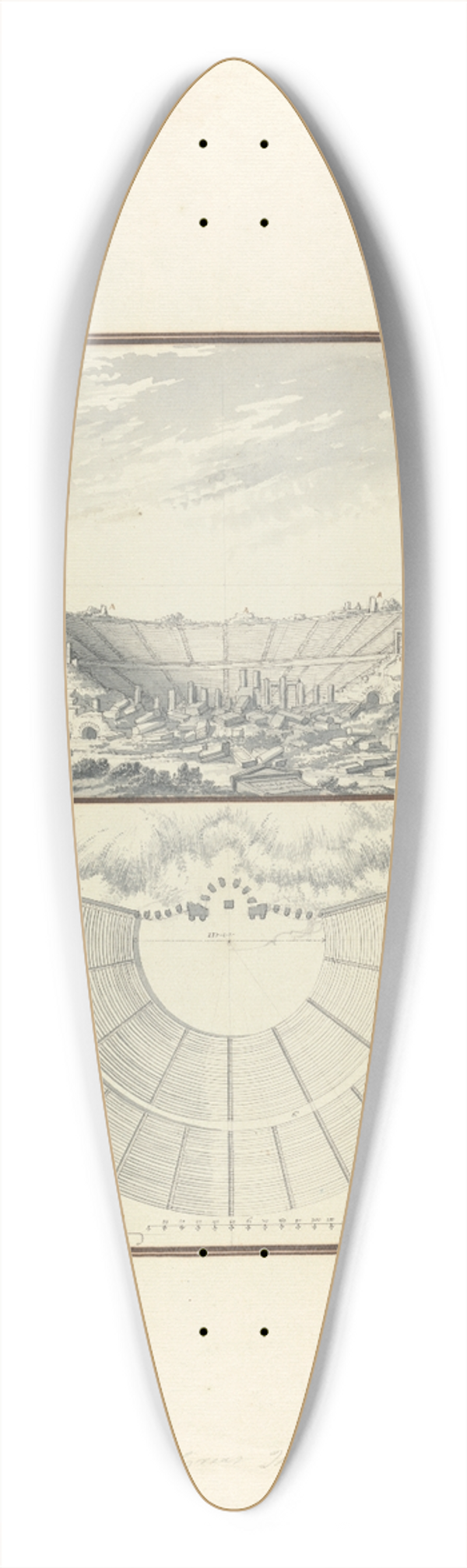 Giovanni Battista Borra - Plan and View of the Third Theater at Laodicea 39.3 inch art pintail longboard deck