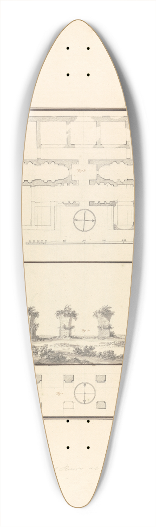 Giovanni Battista Borra - Plan, View and Second Plan of Ruins at Sardis 39.3 inch art pintail longboard deck