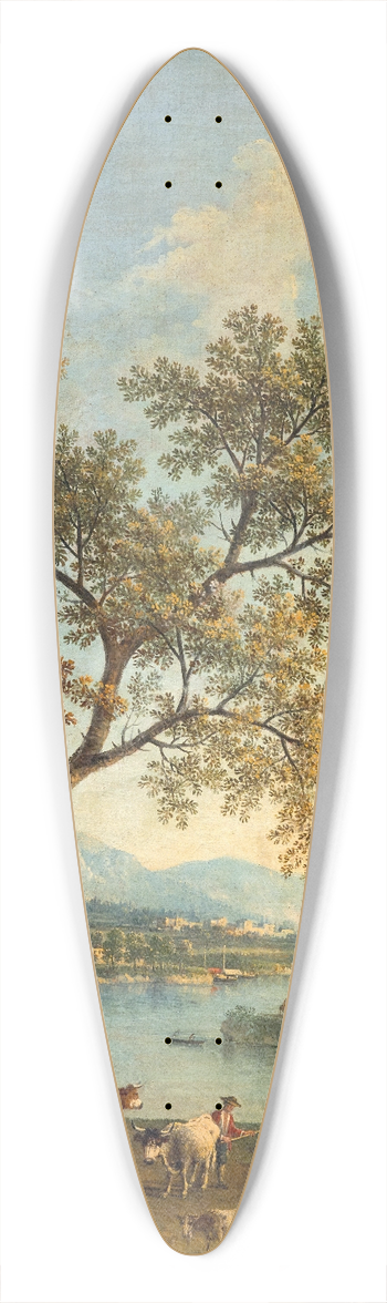 Giovanni Battista Cimaroli - A river landscape with a herdsman in the foreground and a village beyond 39.3 inch art pintail longboard deck