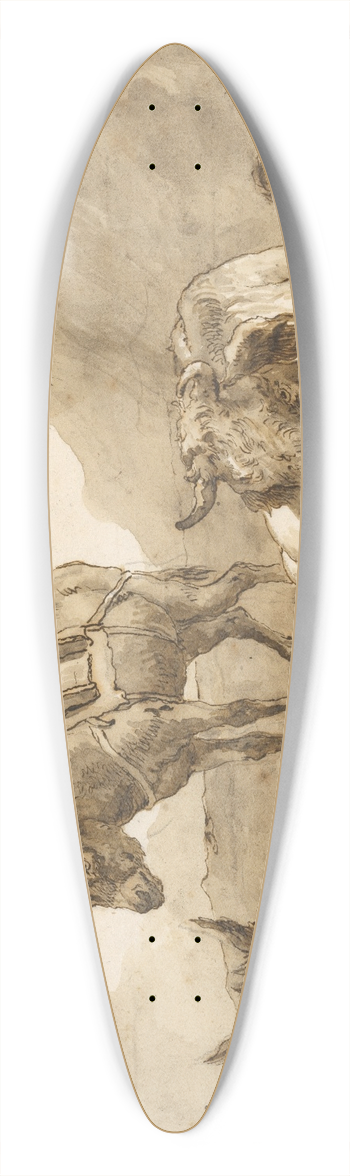 Giovanni Domenico Tiepolo - A Bull Lying Down, and Two Donkeys, in a Landscape 39.3 inch art pintail longboard deck