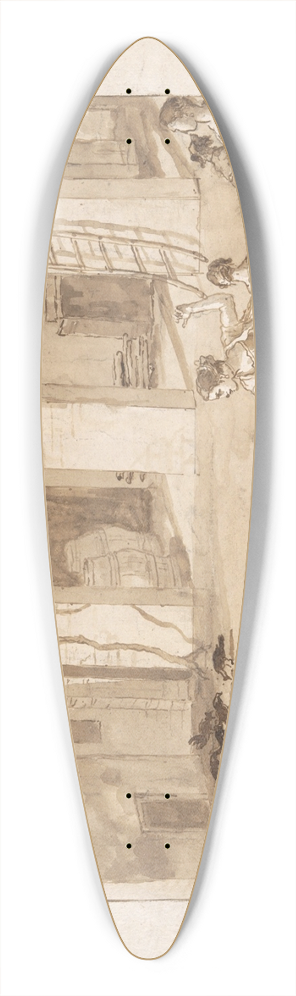 Giovanni Domenico Tiepolo - Turkeys in a Venetian Farmyard, the third drawing in Tiepolos series of 59 scenes of contemporarylife. 39.3 inch art pintail longboard deck