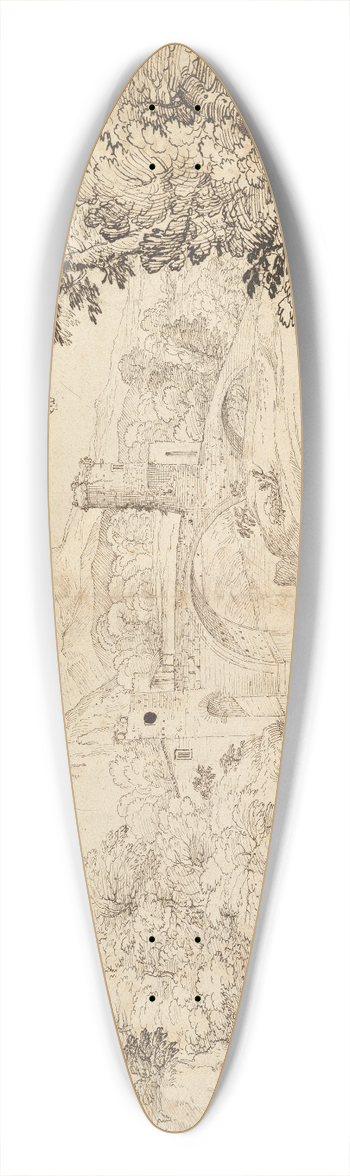 Giovanni Francesco Grimaldi - Landscape with a Bridge and Two Figures 39.3 inch art pintail longboard deck