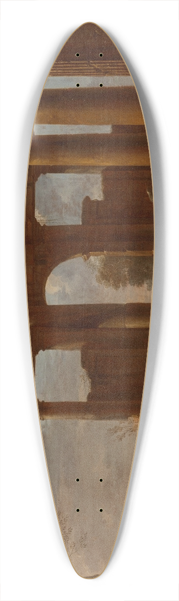 Giovanni Ghisolfi - Two classical temples in ruins with statue, bas-relief and figures 39.3 inch art pintail longboard deck