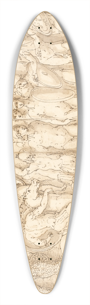 Giovanni Guerra - En sarmatisk landsby delgges for jnene af kejseren; barbarer ser til fra et podium; Marcus Aurelius til hest modtager en germansk rytter med en meddelelse 39.3 inch art pintail longboard deck