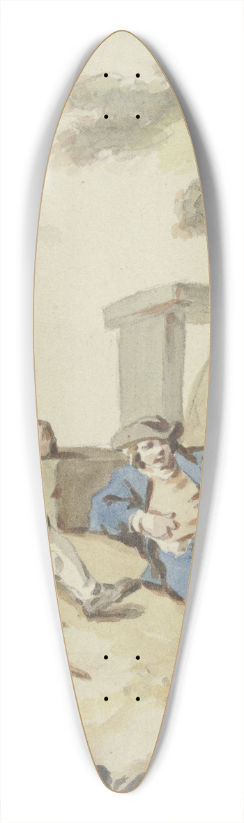 Gottlieb Welt - Zwei Mnner bei einer Steinbank am Boden lagernd 39.3 inch art pintail longboard deck