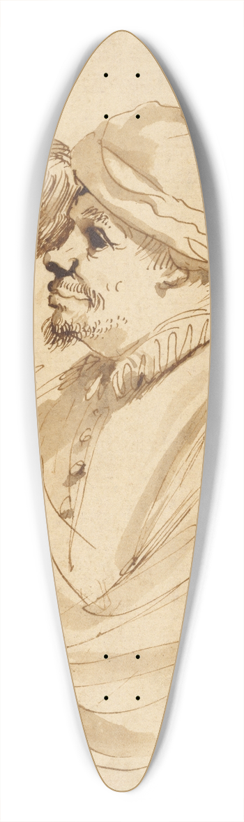 Guercino - Caricature of Two Men Seen in Profile 39.3 inch art pintail longboard deck