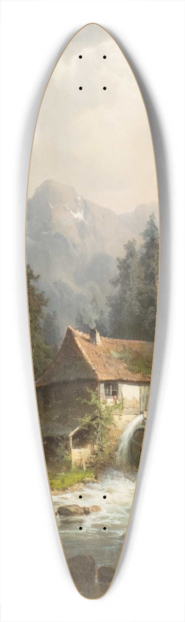 Guido Hampe - Water mill in the mountains 39.3 inch art pintail longboard deck