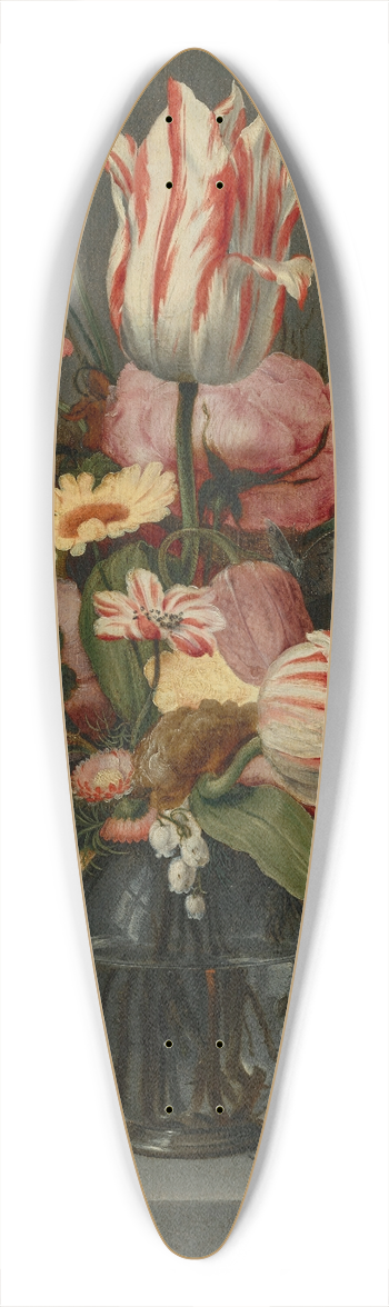 Hans Bollongier - Flowers in a glass vase on a ledge 39.3 inch art pintail longboard deck